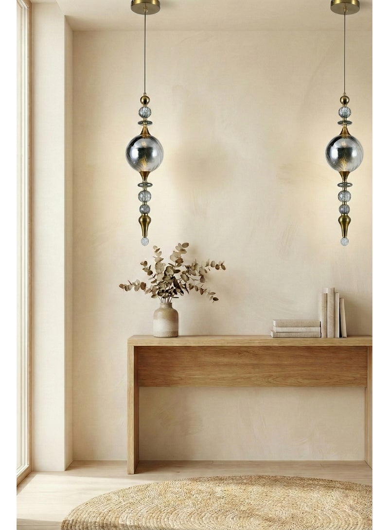 SPOLUX Modern Lighting, Single pendent, Light, Vintage glass Chrome pendent, Chrome Color, 15x60x150 cm, Suitable for bedroom, living room, kitchen, coffee shop, Adjustable height - Image 3